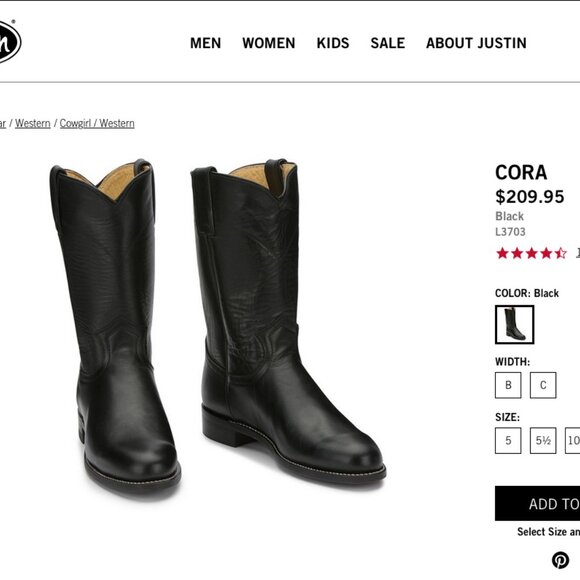 Justin Boots Black Leather Western Boots - Picture 9 of 11